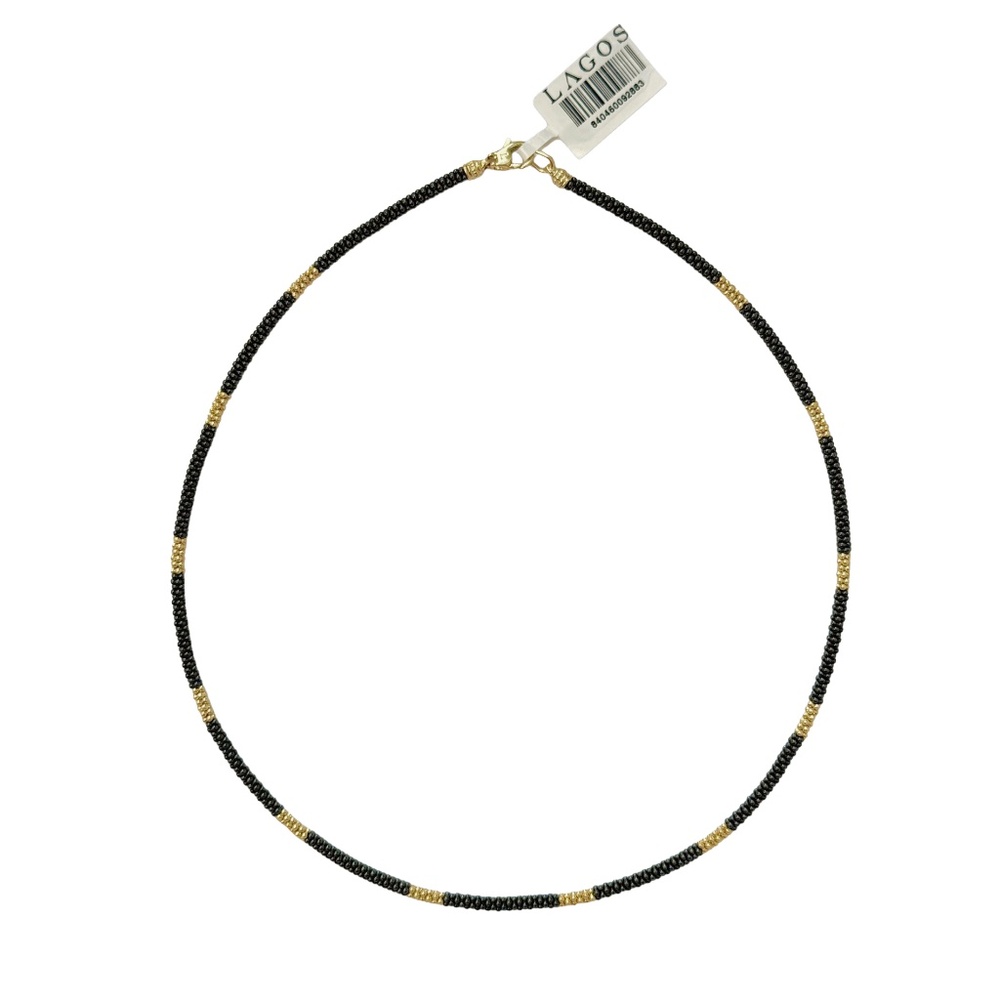 LAGOS Black Caviar 18K Yellow Gold Station Ceramic Beaded Necklace $4,000